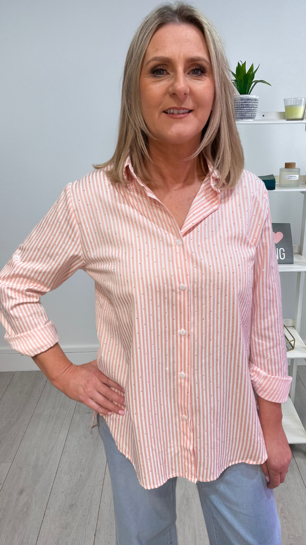Corey - Coral stripe stud detail  shirt