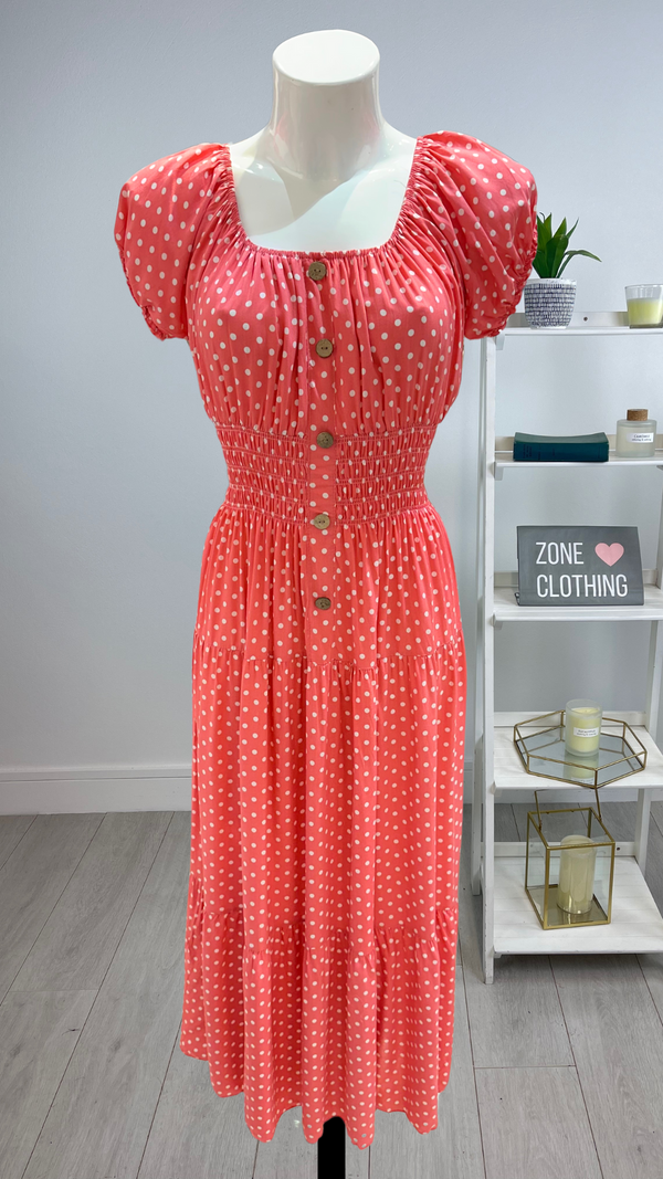 Suzie - Pink Polka Dot Elastic Maxi dress