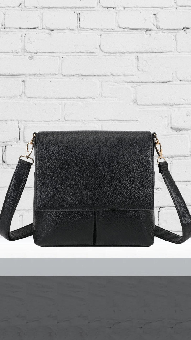 Hailey - Soft Front Flap Side Bag Black