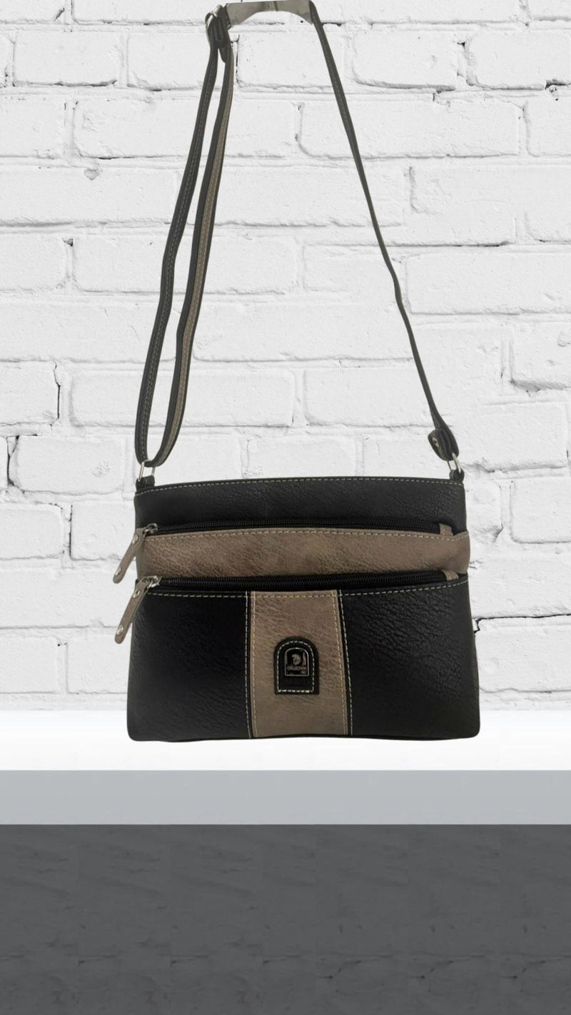 Allie - Black/Taupe Two Tone Multi Zip crossbody Bag