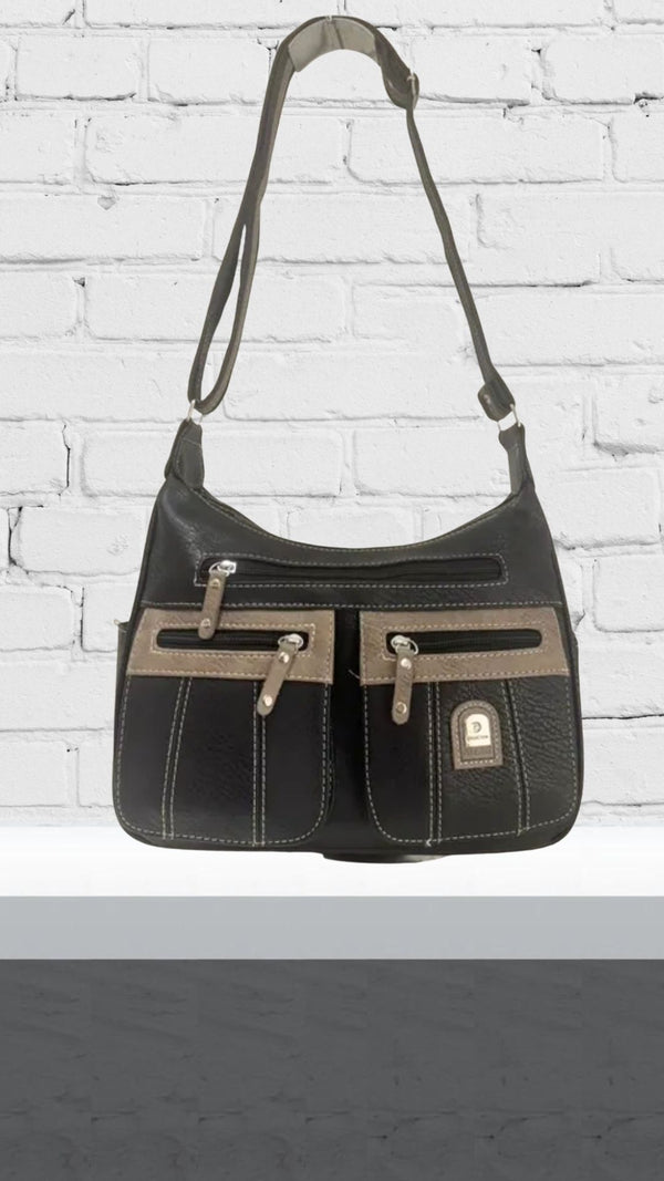 Callie - Black/Taupe Double Front Zip Pocket