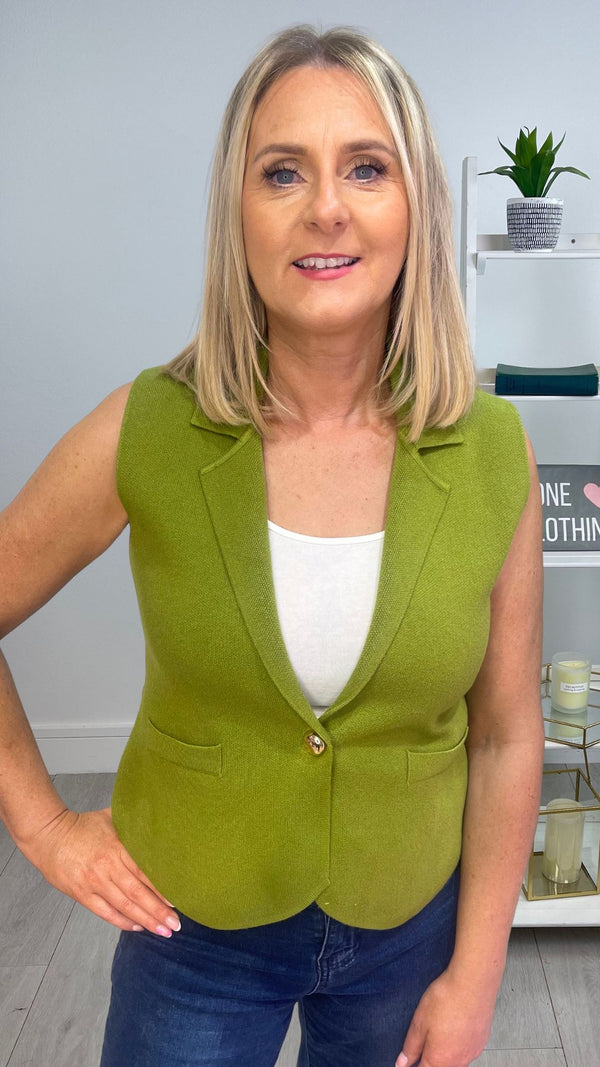 Emma - Olive knit Button Waistcoat