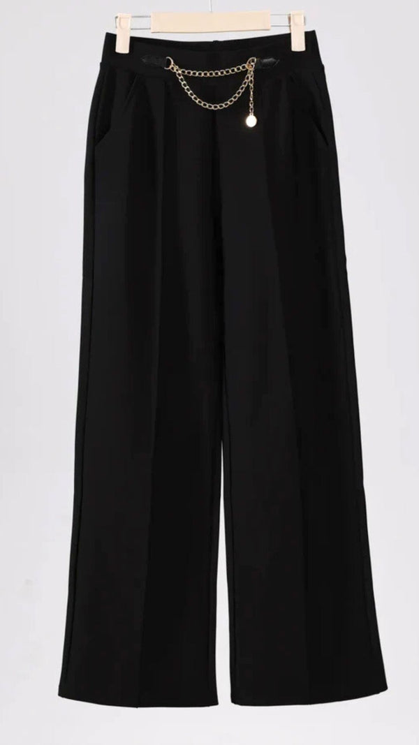 Tina -Black Chain Stretch Seam Trousers