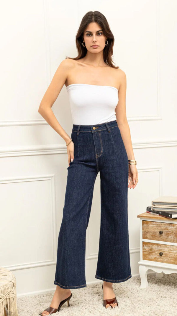 Fay - Dark denim high waist crop jean