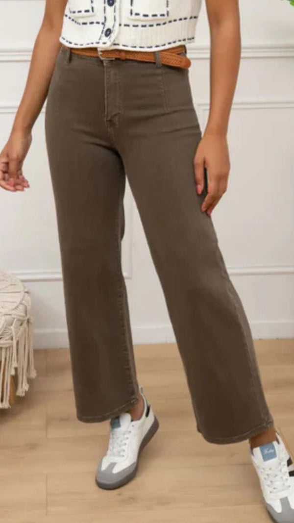 Jake - Mocha Brown Denim Belted Cropped Jeans