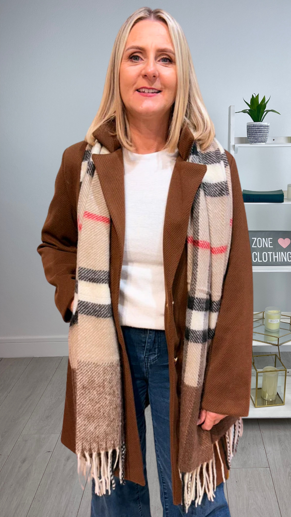 Lauren - Herringbone Lined Coat brown