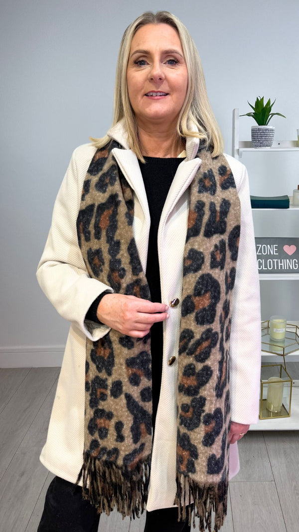 Tracy - Brown Leopard Print Winter Scarf