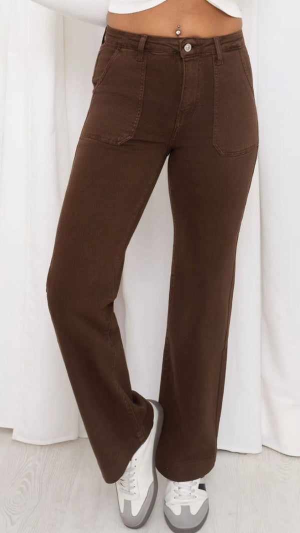 Logan - Brown Square Pocket Stretch Denims