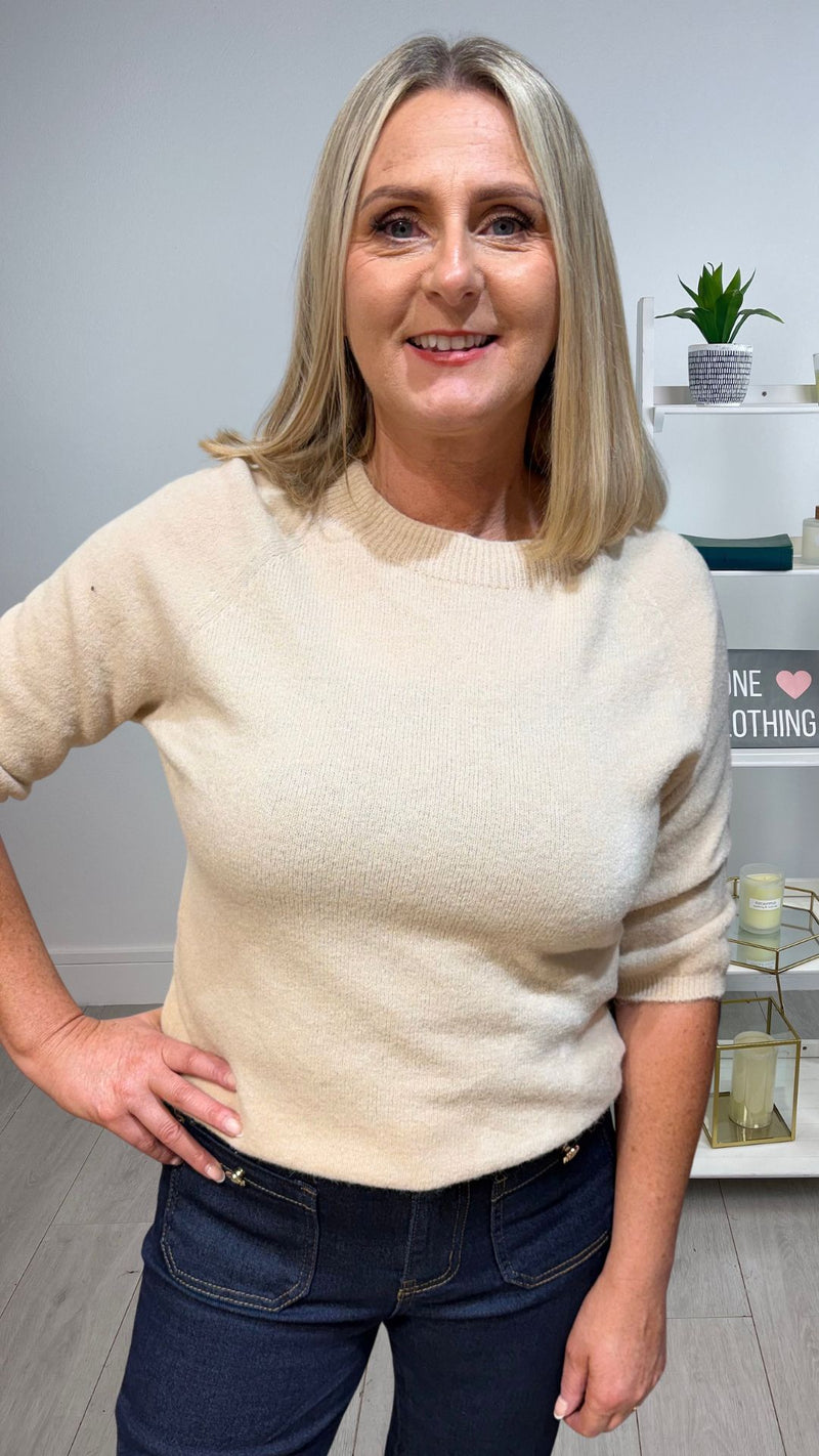 Darren - Beige Round Neck Soft knit jumper