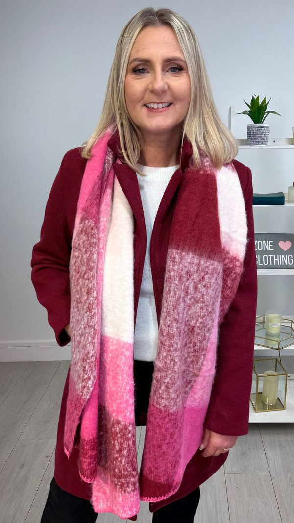 Dee - Wine/Pink check scarf