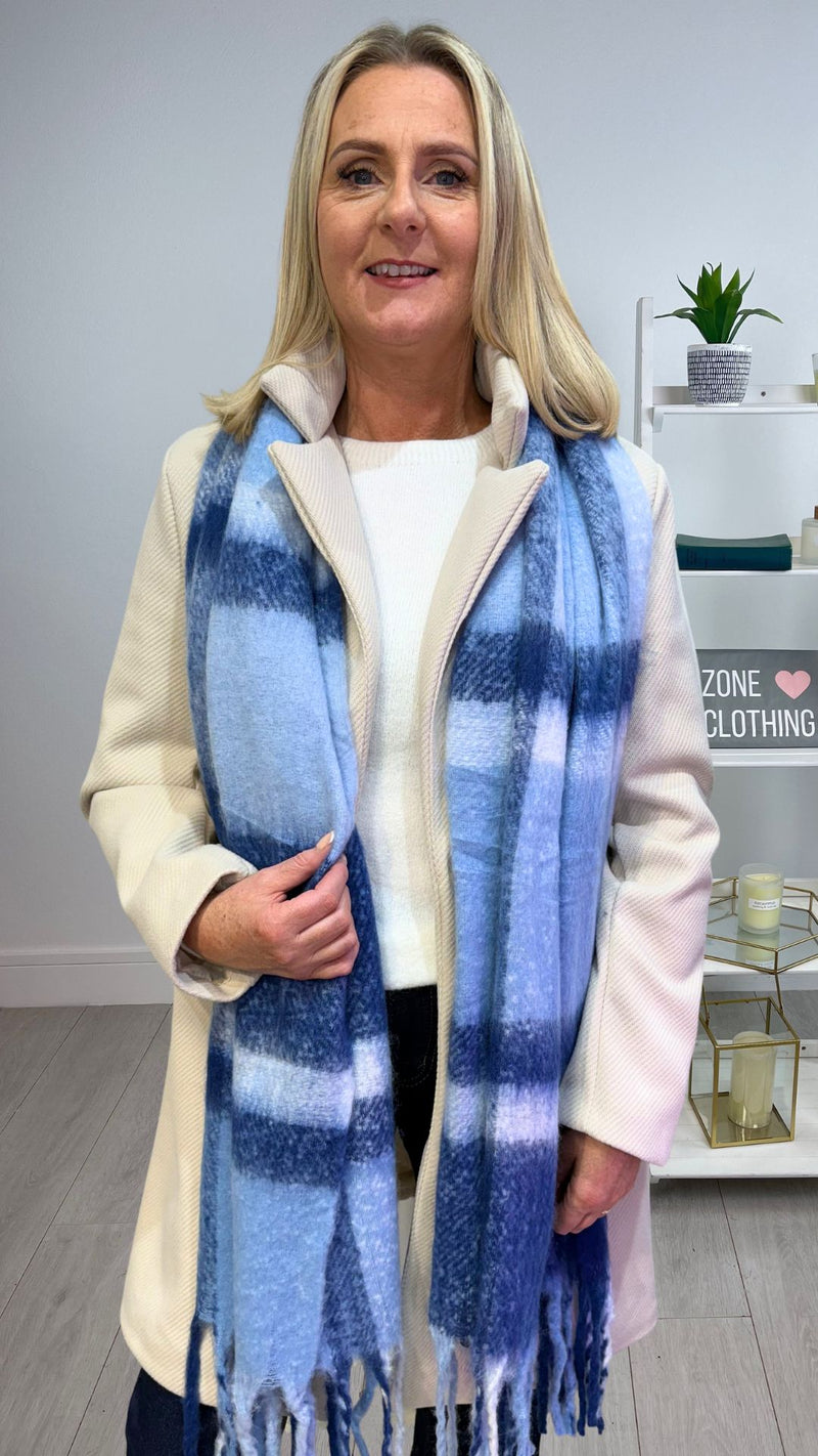 Alice - Blue Check Winter Scarf