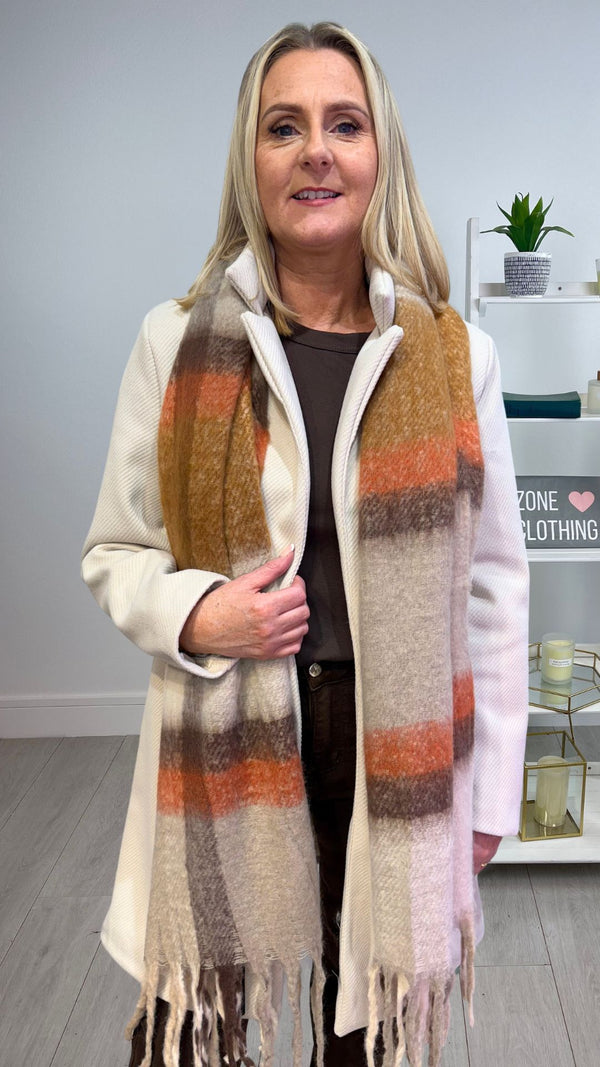 Alice - Beige/Orange  Check Winter Scarf