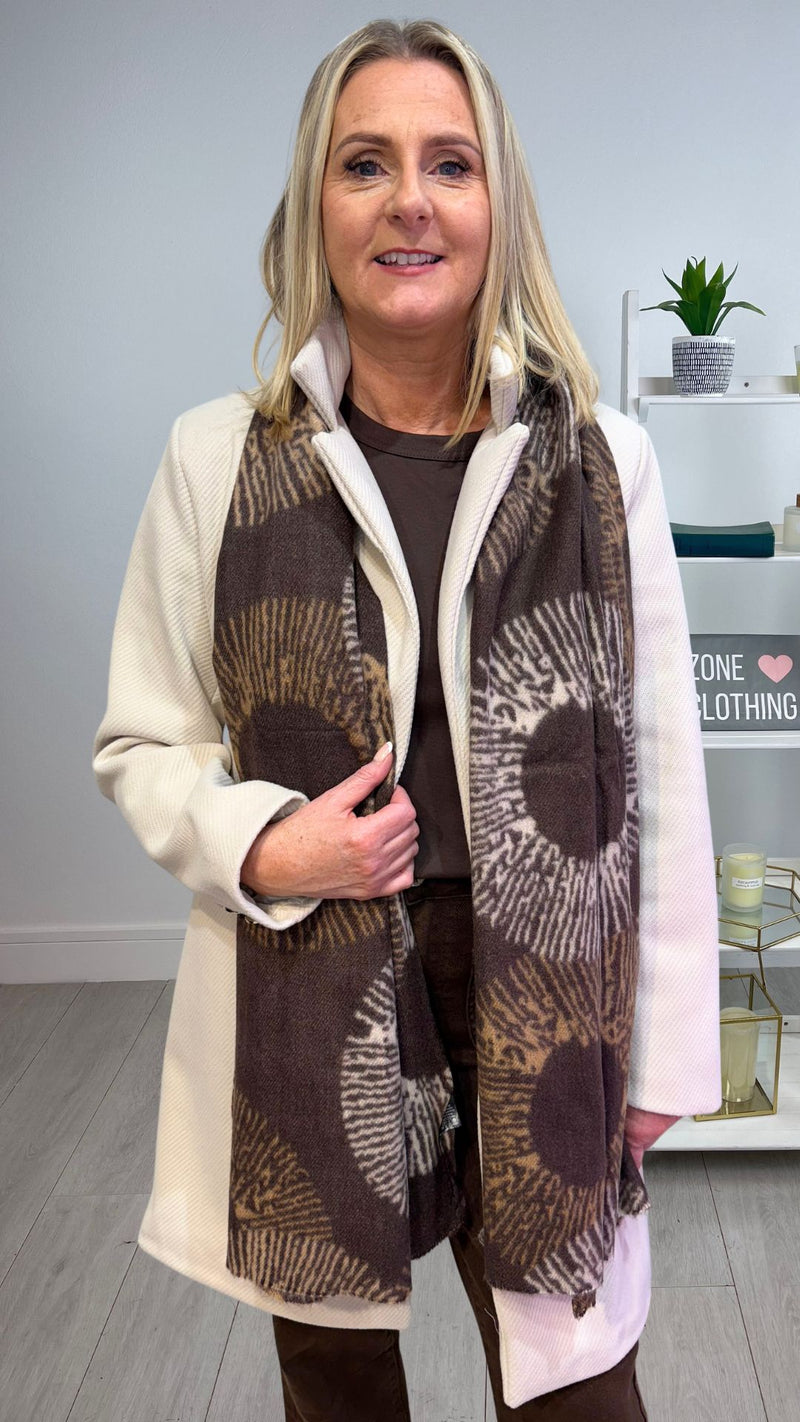 Suzie - Brown/Cream Circle Print Winter Scarf
