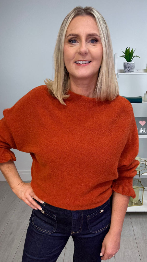 Anne - Frill Sleeve Soft Stretch Jumper Rust