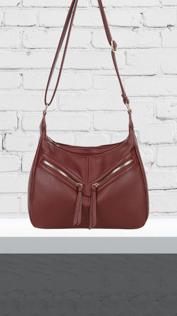 Freda - Double Zip Front Under Shoulder Bag Wine