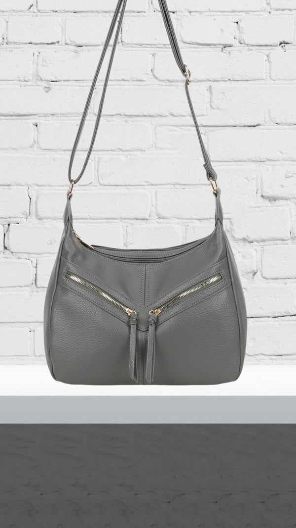 Freda - Double Zip Front Under Shoulder Bag Grey