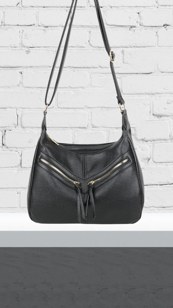 Freda - Double Zip Front Under Shoulder Bag Black