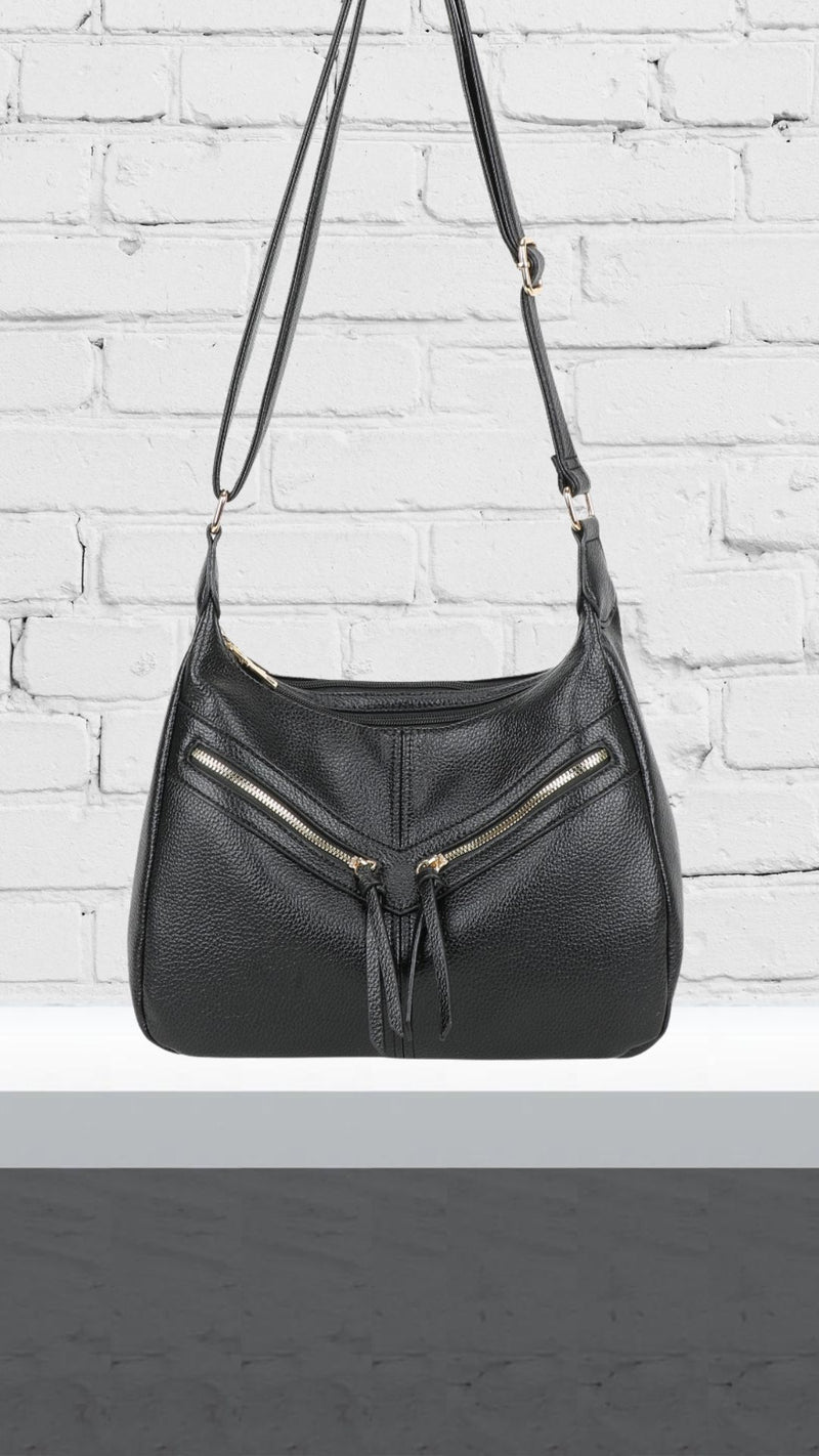 Freda - Double Zip Front Under Shoulder Bag Black