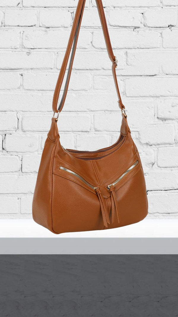 Freda - Double Zip Front Under Shoulder Bag Tan