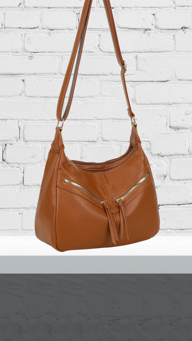 Freda - Double Zip Front Under Shoulder Bag Tan