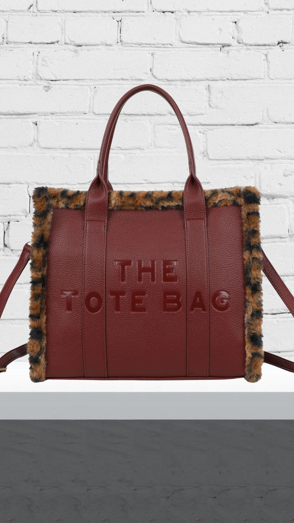 Sofia - Fur Leopard Tote Bag Wine
