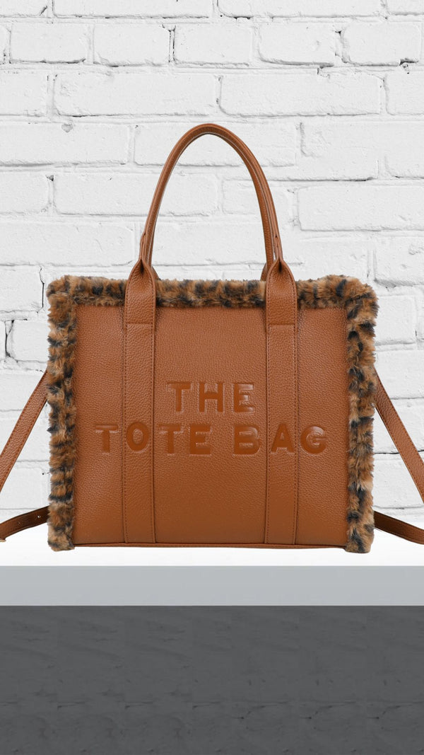 Sofia - Fur Leopard Tote Bag Tan