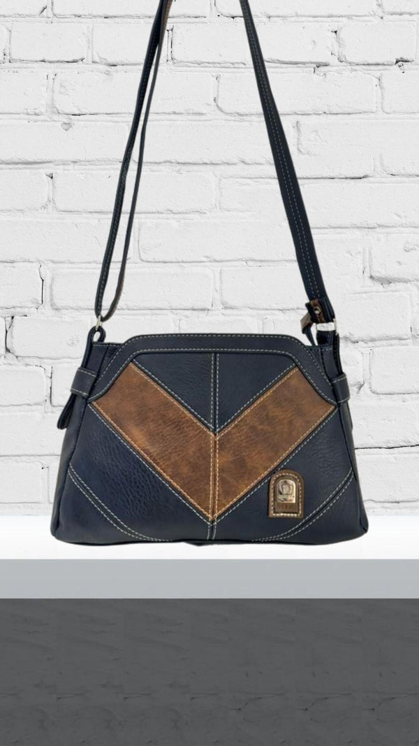 Sally - Navy/Brown V Design Bag