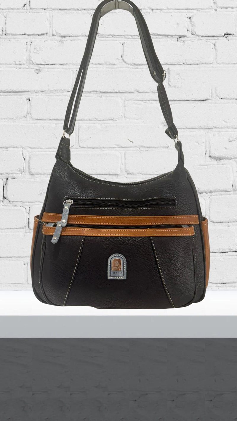 Aoife - Double Zip Front Two Tone Bag Black/tan