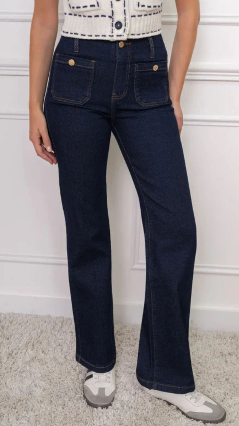 Leo - Indigo Stretch Button Pocket Jeans