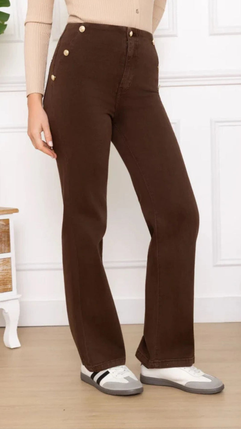 Luke - Chocolate Gold Button Stretch Jeans