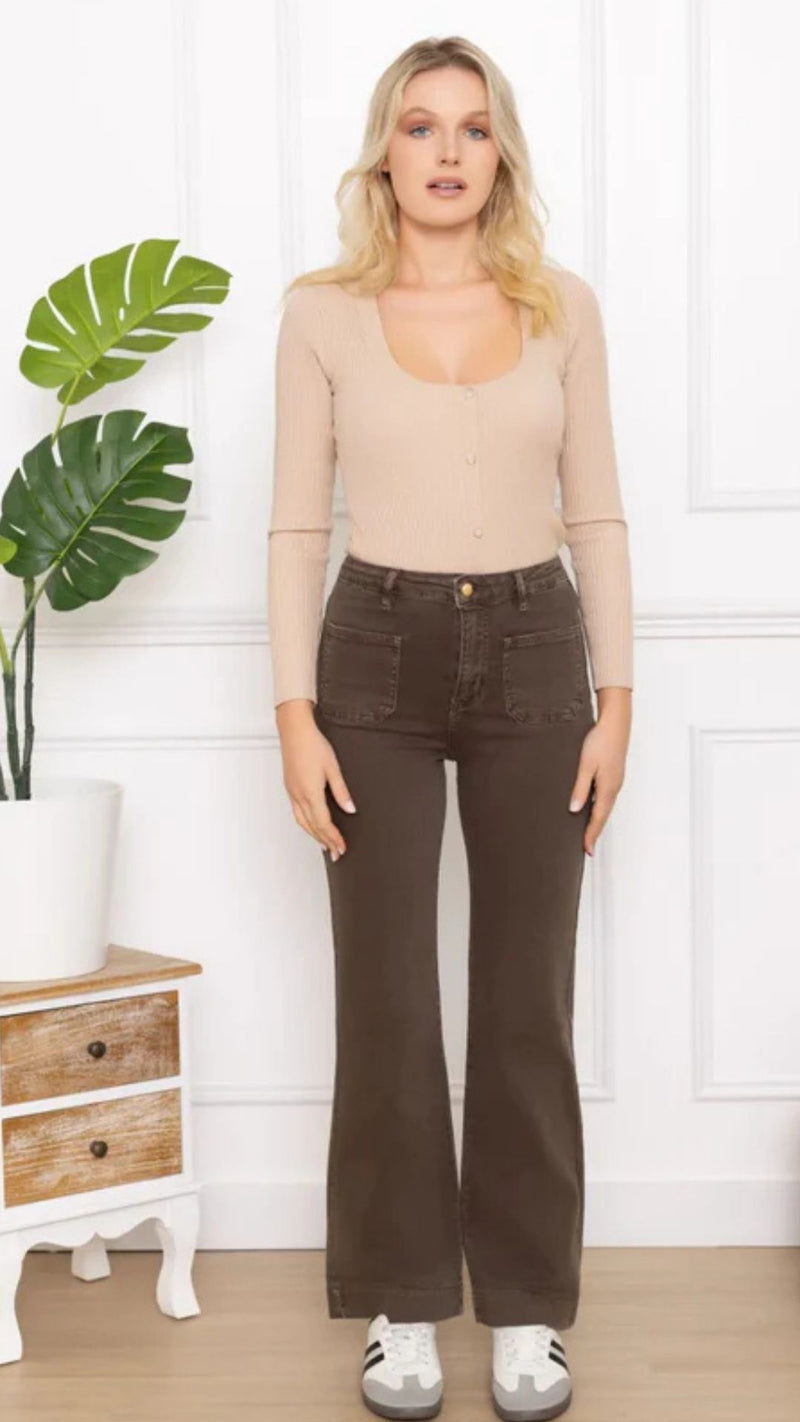 Kay - Mocha Pocket Stretch Denims