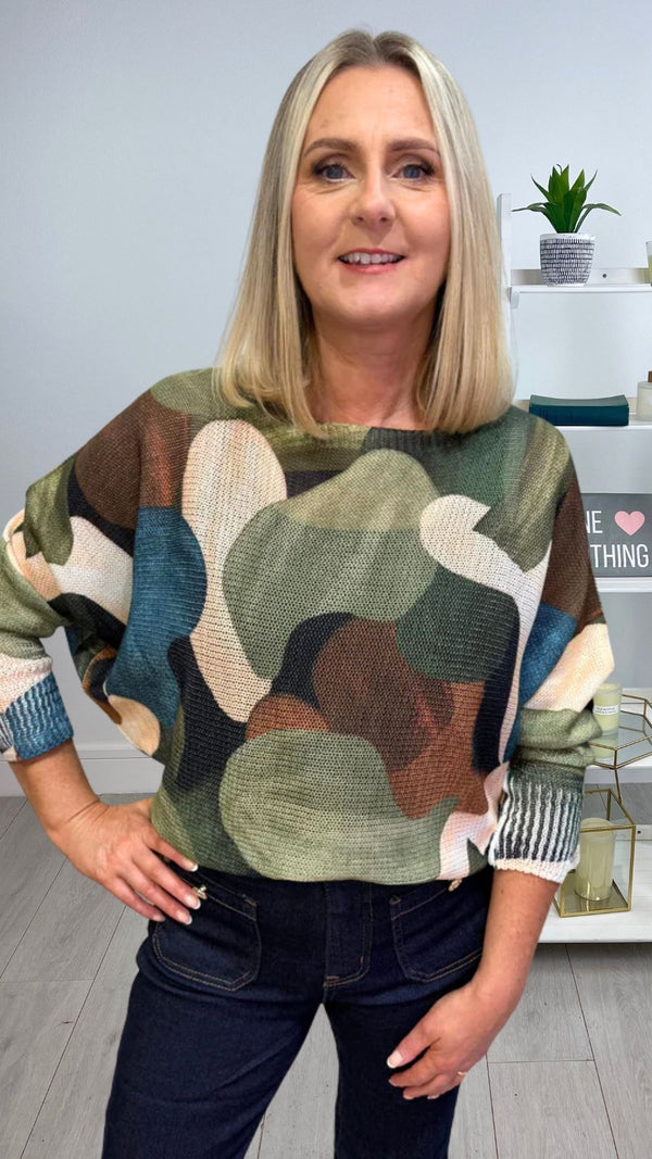 Laura - Green/Blue Abstract Fine Knit