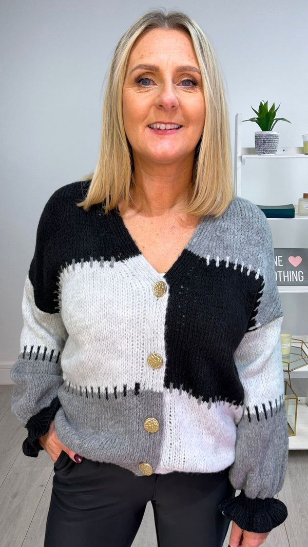 Barbara Black/Grey Chunky Knitted Cardigan