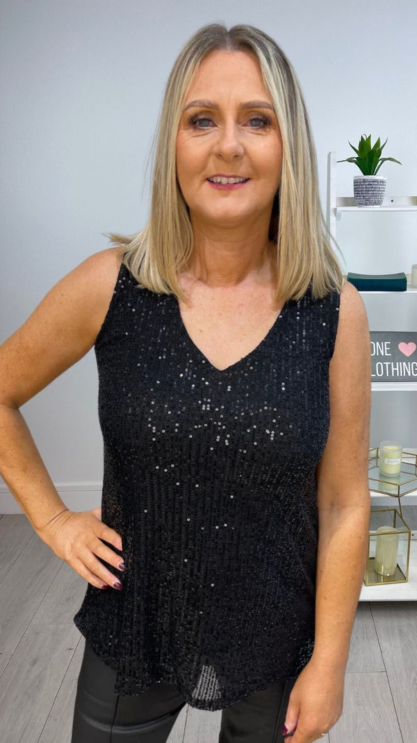 Sienna - Black Sequin Lined Sleeveless Top