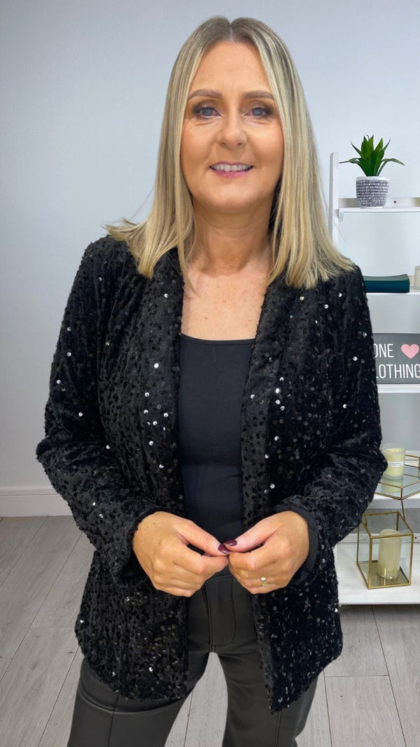 Kay - Black Sequin Lined Jacket