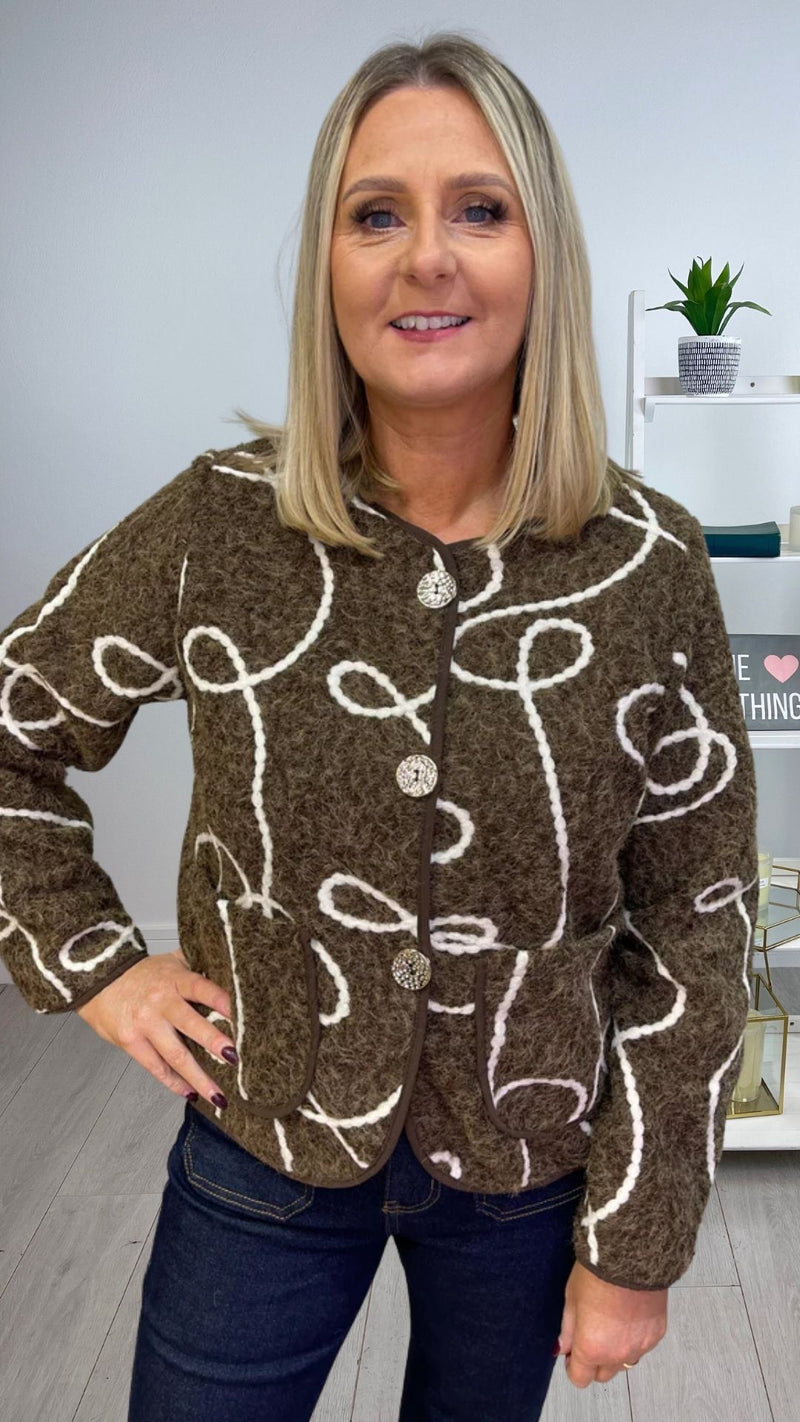 Maisy - Brown Rope Detail Fuzzy Jacket