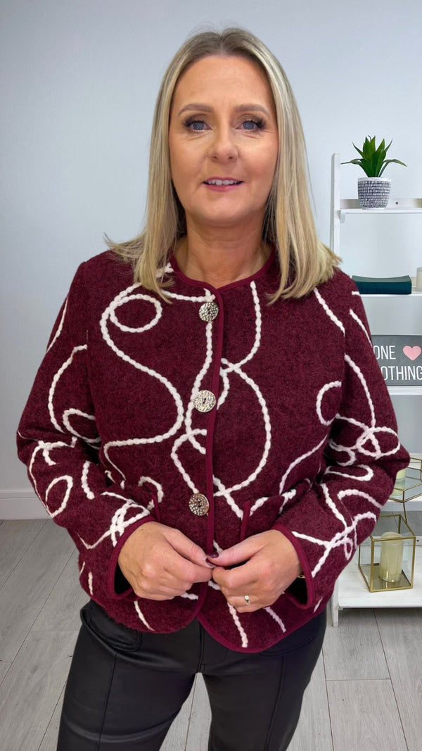 Maisy - Wine Rope Detail Fuzzy Jacket