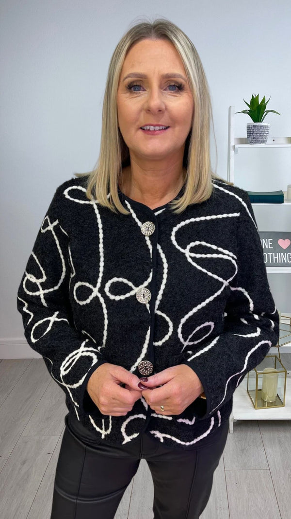 Maisy - Black Rope Detail Fuzzy Jacket