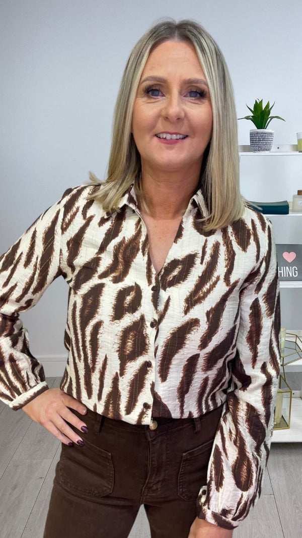 Jenny- Chocolate/Cream Animal Print Lurex Top