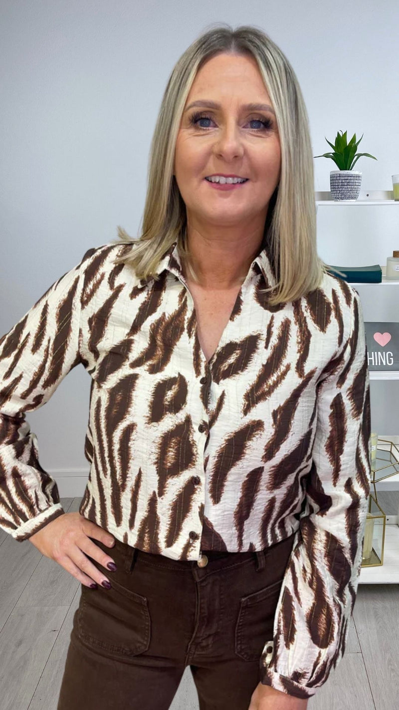 Jenny- Chocolate/Cream Animal Print Lurex Top