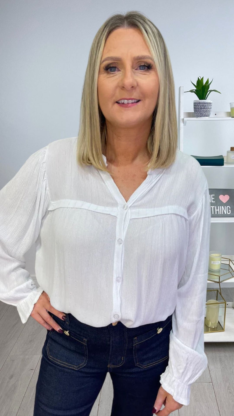 Alice - White Cotton Lurex Thread Blouse