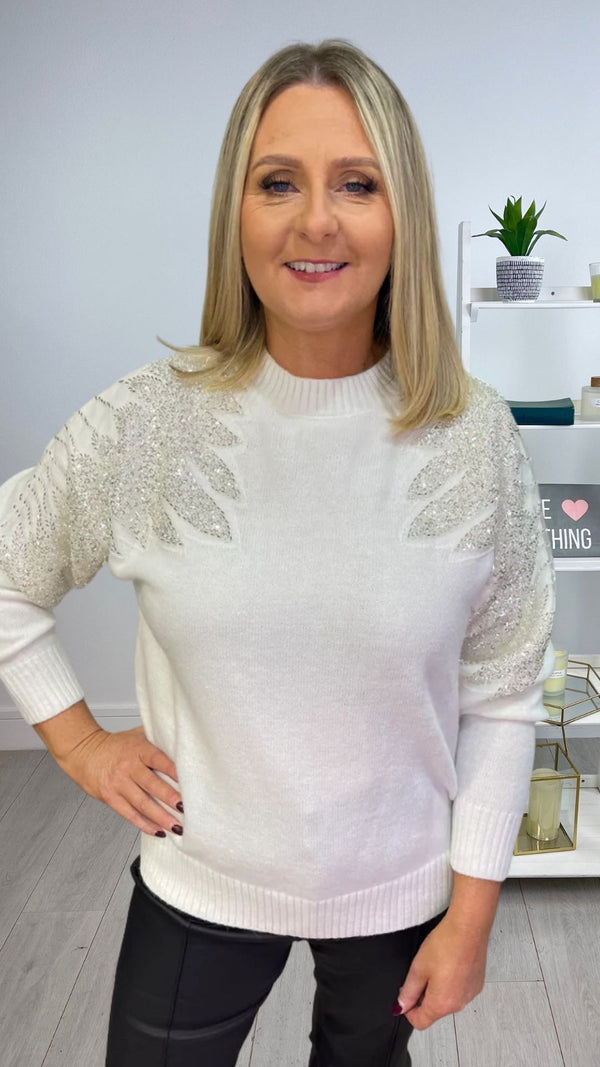 Lisa - Cream Sequin Shoulder Jumper Cream