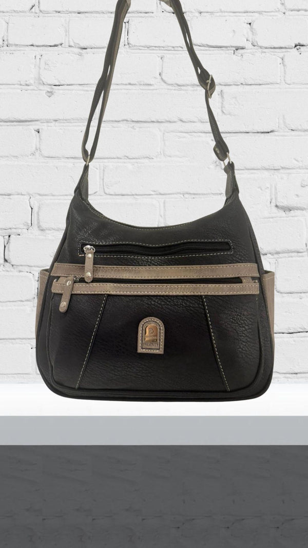 Aoife - Black/Taupe Double Zip Front Two Tone Bag