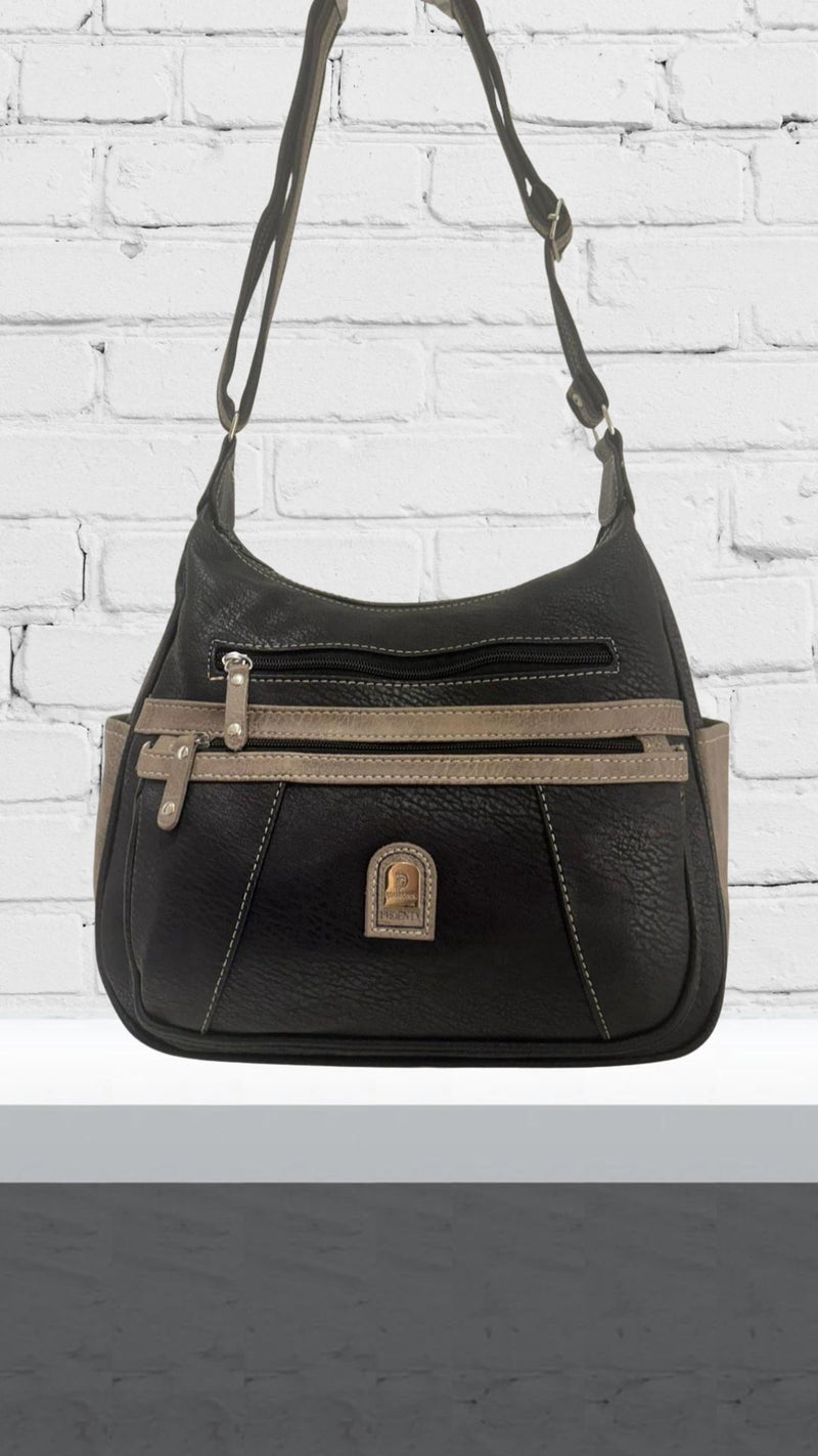 Aoife - Black/Taupe Double Zip Front Two Tone Bag