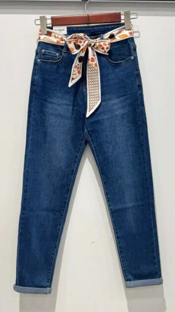Sam - Blue Mom Fit Scarf Denims