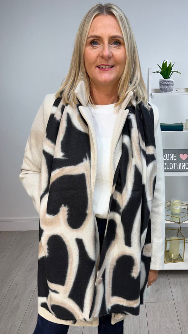 Sadie - Black/Beige Heart Scarf
