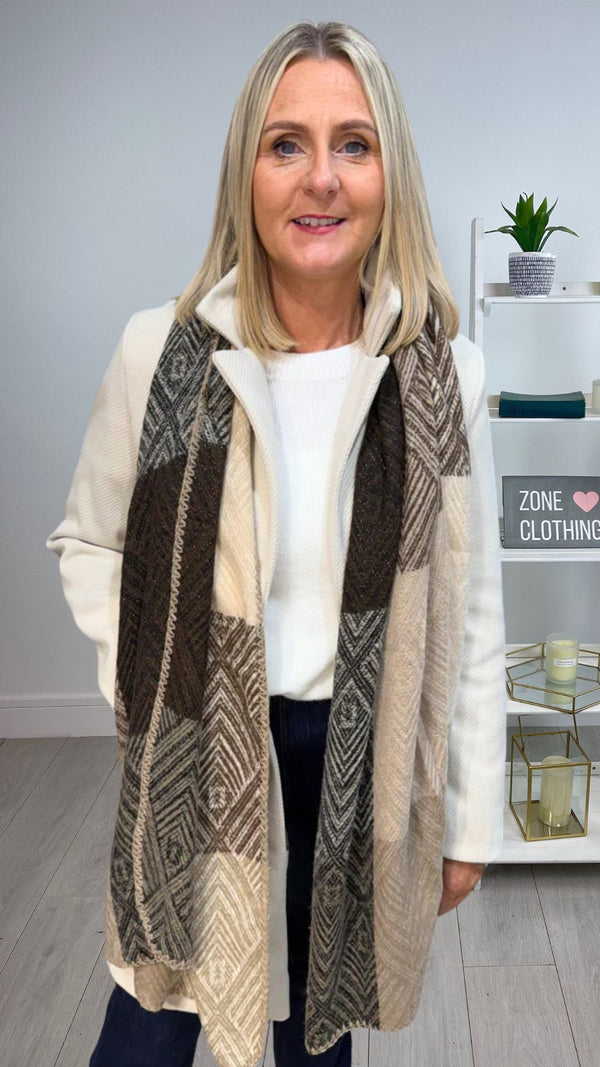 Marcia - Taupe/Cream Lurex thread scarf