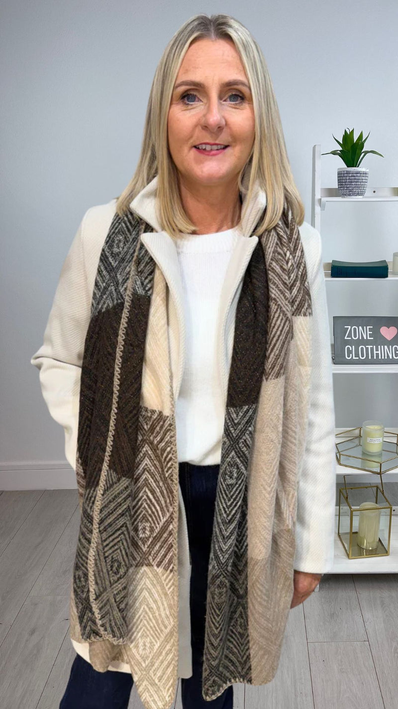 Marcia - Taupe/Cream Lurex thread scarf