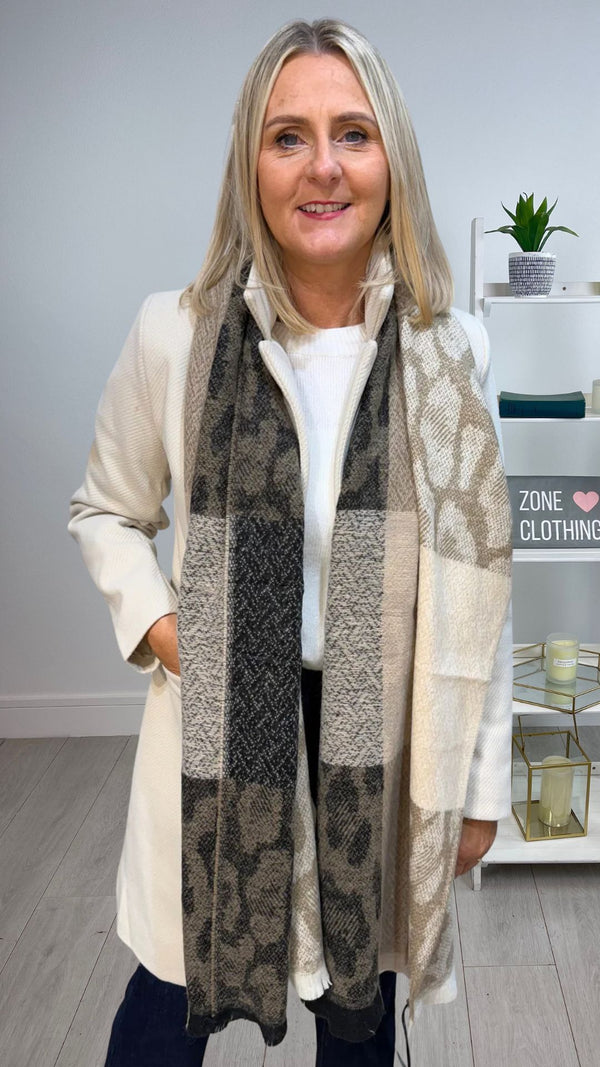 Danny - Beige/Leopard Block scarf