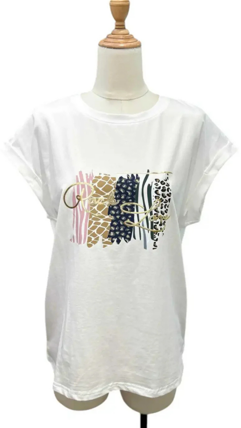 FiFi -  Multi Print Graphic Print T-Shirt white